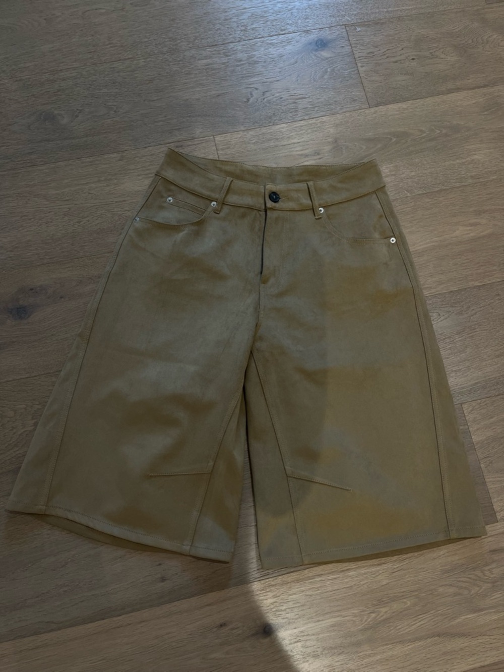Women's High-Rise Bermuda Shorts in Camel Faux Suede- Never worn
